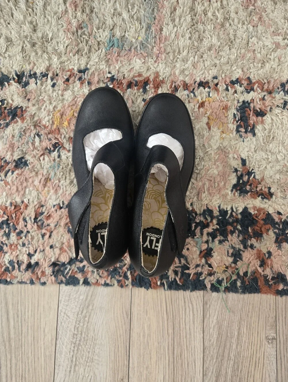 FLY London YASI Black Leather Mary Jane Platform Wedge Shoes